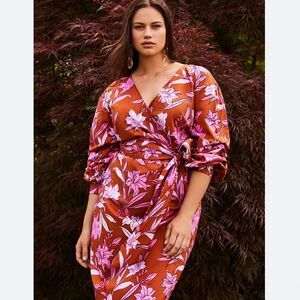ELOQUII Rose Dufton Pink Brown Floral Dress